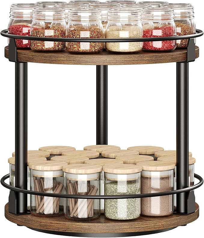 Rotating Spice Rack,Rotates Smoothly,Aesthetically Pleasing Durable,Lazy Susan Organizer for Kitchen Countertops, Bathrooms, Dressing Tables,Coffee Tables, and Other Locations (Two)