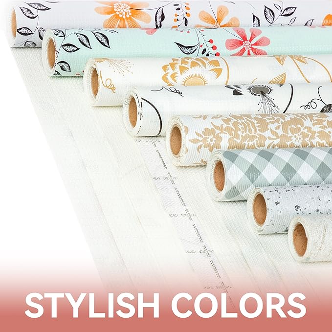 RAY STAR Shelf Liner, Non Adhesive Daisy Floral Printed Cabinet Liner for Pantry Drawer, Strong Grip Non Slip Waterproof, Shelf Liners for Kitchen Cabinets Organization 18 Inch x 8 FT (4 Rolls)
