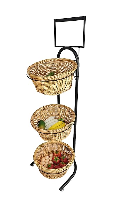 FixtureDisplays® 3 Tiers Wicker Market Basket Fruit Vegetable Bakery Goods Display Stand Pantry Kitchen Organizer 31042