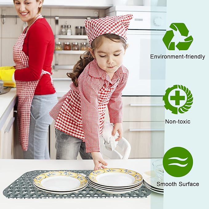 SAMSIER Sink Protectors for Kitchen Sink, Kitchen Sink Accessory - Silicone Mats Grid for Stainless Steel Strainer Bottom of Farmhouse Porcelain sinks (30”x16”, Rear Drain)