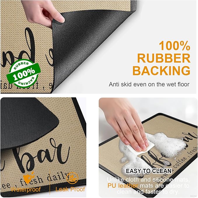 Dish Drying Mat & Coffee Mat for Kitchen Counter, Absorbent Microfiber Waterproof Mat with Non-Slip Backing, Multi-Size Multi-Color Options, Sink and Coffee Bar Accessories