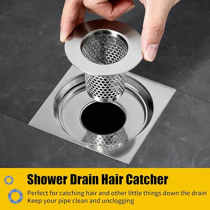 Bathroom Sink Drain Strainer, 304 Stainless Steel Hair Catcher for Bathtub Shower Floor Drain, Bathtub Drain Cover Strainer Basket Fit 1.3" to 2.17" Drain Hole (2PCS)
