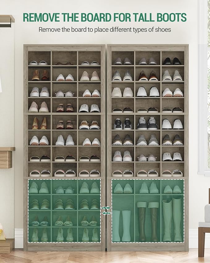 Shoe Storage Cabinet, 36 Pairs Free Standing Closet Organizer, 8.8 inch Widened Cell Wood Shoe Organizer, 12 Tiers Vertical Space Saving Shoe Rack for Entryway, Cloakroom, Greige SR20705B
