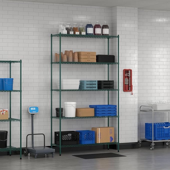 Commercial NSF Listed Green Epoxy Stationary Wire Shelving Kit 18" x 54" x 96", with 5 Shelves Perfect for Warehouse, Walk-in Refrigerator, Freezer, Grocery Store, Restaurant, Dishroom