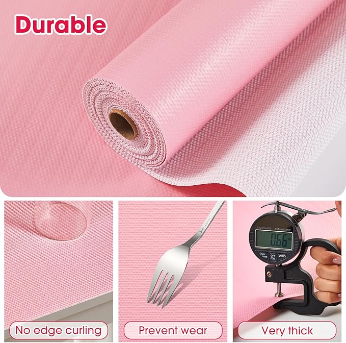 ALIUNI Drawer and Shelf Liner, Non-Slip Kitchen Cabinet Liners Non-Adhesive Thick Strong Grip Waterproof Washable Mats Protect Dresser Shelves Cupboard Bathroom Cabinets, Pink, 12 in X 30 FT