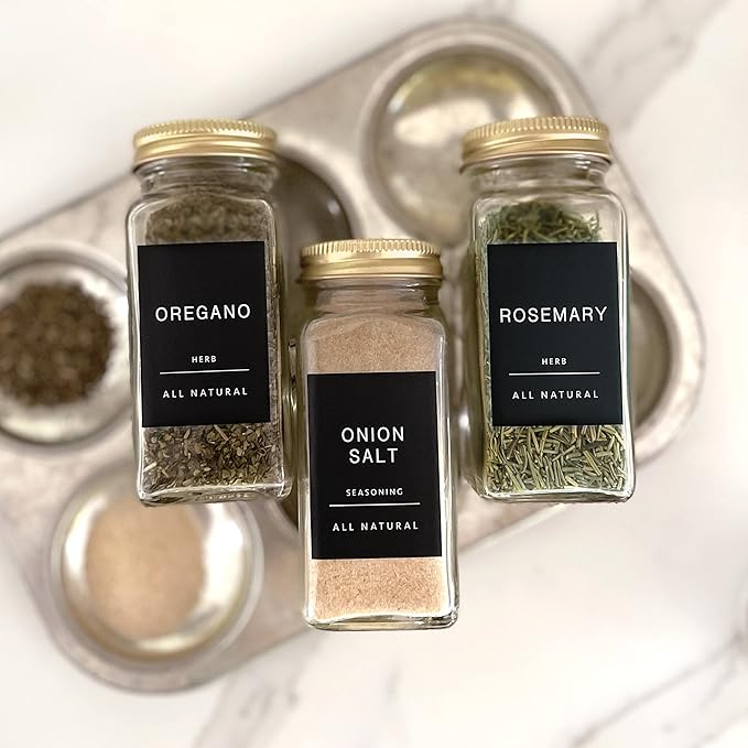 Quart + Pint 160 Spice Jar Labels: Minimalist Matte Black Sticker White Text. Waterproof Stickers. Organization for Jars Bottles Containers Bins. Storage Rack Systems for Kitchen & Pantry Labels.