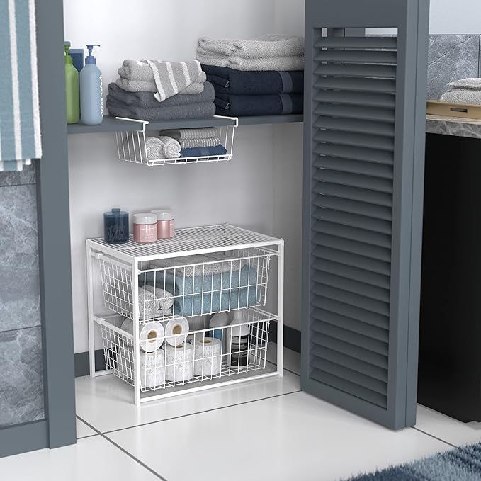 ClosetMaid Wire Basket 2 Drawer Organizer Unit with Shelf for Pantry, Closet, Clothes, Linens, Sturdy Steel, Easy Assembly, White
