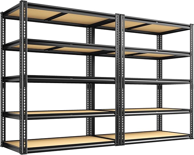 2250LBS Storage Shelves Heavy Duty 5 Tier Garage Storage Shelving, Adjustable Metal Shelving Unit Utility Rack Shelf for Warehouse, Pantry, Closet, 72" H x 35.56" W x 16" D, Black.2PCS