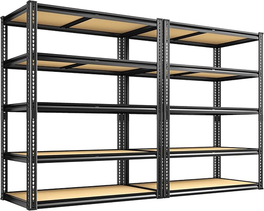 2250LBS Storage Shelves Heavy Duty 5 Tier Garage Storage Shelving, Adjustable Metal Shelving Unit Utility Rack Shelf for Warehouse, Pantry, Closet, 72" H x 35.56" W x 16" D, Black.2PCS