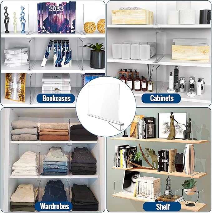 16 Pack Clear Acrylic Shelf Dividers for Closet Shelf Organizer of Bedroom Kitchen Office Bathroom Organizer for Clothes Books Hats and Handbags