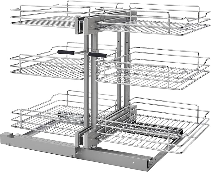 Rev-A-Shelf 3 Tier Pullout Shelf Organizer for Blind Corner Kitchen/Bathroom Cabinets with Soft-Close, 48" Adjustable Shelves, Chrome, 5PSP3-18SC-CR