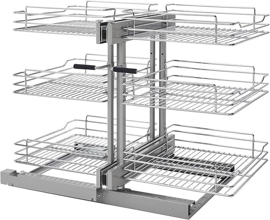 Rev-A-Shelf 3 Tier Pullout Shelf Organizer for Blind Corner Kitchen/Bathroom Cabinets with Soft-Close, 48" Adjustable Shelves, Chrome, 5PSP3-18SC-CR