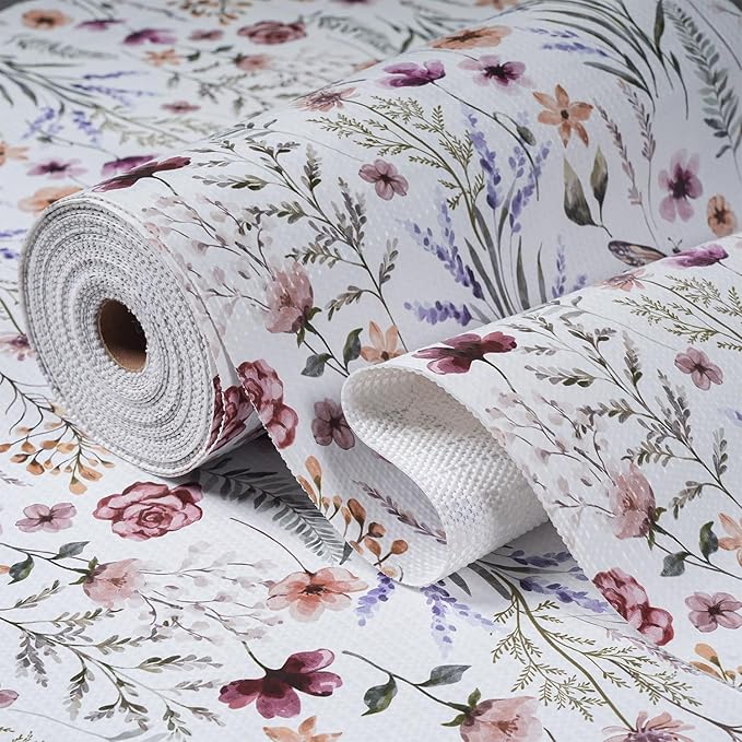 Floral Shelf and Drawer Liner for Kitchen Cabinets,16IN x 10FT Non-Adhesive and Strong Non-Slip Cabinet Drawer Liners for Kitchen Shelf, Waterproof Cupboard Liners,Easy to Clean