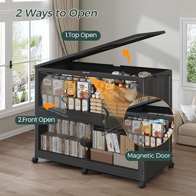 240Gal/960QT 4-Tiers Extra Large Stackable Storage Bins with Lid, Collapsible Cabinet Closet Organizer Plastic Container Box with Wheels Doors Drawers for Office Dorm Kitchen Office, Black