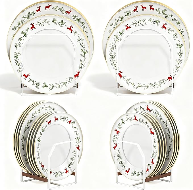 4 Pack Plate Organizer for Cabinet, Arched Dish Holder Metal Rack for Cupboard, Space Saver Dish Storage Rack, Holds 612 Inch Plates, 2 Large 2 Small, White
