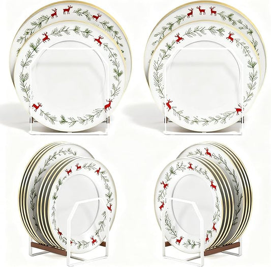 4 Pack Plate Organizer for Cabinet, Arched Dish Holder Metal Rack for Cupboard, Space Saver Dish Storage Rack, Holds 612 Inch Plates, 2 Large 2 Small, White