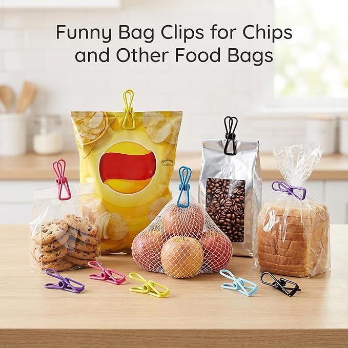 10 Pack Chip Clips, Bag Clips, Clothes Pins | Reusable Metal Heavy Duty PVC-Coated Wire Utility Food Clip for Kitchen, Laundry Clothespins, Office | Rustproof Waterproof Durable | Assorted Colors