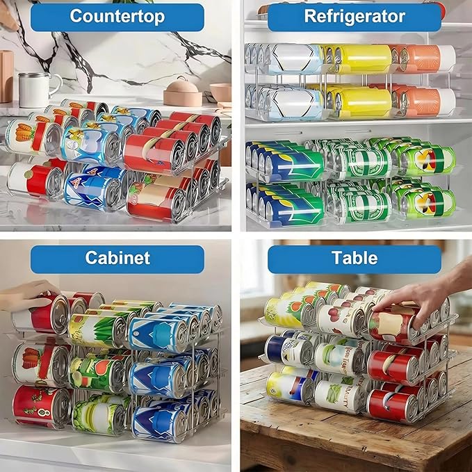 3-Tier Clear Plastic Can Organizer for Pantry, Stackable Canned Food Holder for Kitchen Cabinet, Counter & Refrigerator