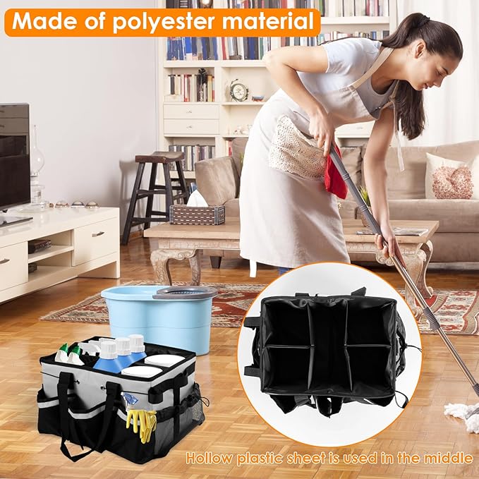 Wearable Cleaning Caddy Bag, Large Cleaning Supplies Organizer with Handle and Adjustable Strap, Kitchen Caddy Storage Bag with 5 Compartments for Housekeepers, Under Sink and Car Cleaning Organizer