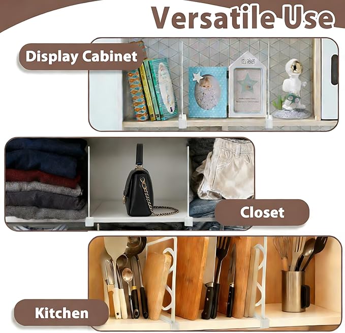 2-PCS Plastic Shelf Dividers, Closet Organizers & Storage for Closet, Shelf, Kitchen, Pantry, Bathroom & Office, Organizer for Clothes, Books, Towels, Purses (White 2-PCS)