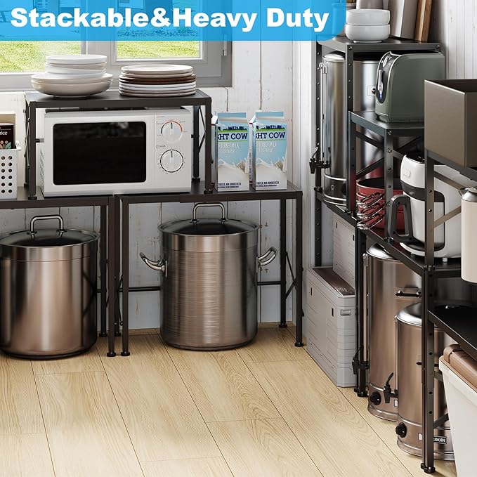 17.32 to 28.35 inch Longer Expandable Pantry Shelves,6-Level Height Adjustment Sturdy Kitchen Storage Shelves,110 LBS Larger Heavy Duty Shelving Units for Small Appliances,Metal Cabinet shelf,Black