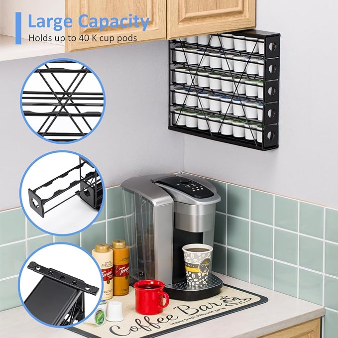 Rice rat k cup Holders for 5 Tier Coffee Pod Holder,Black Metal Space(40 pods)