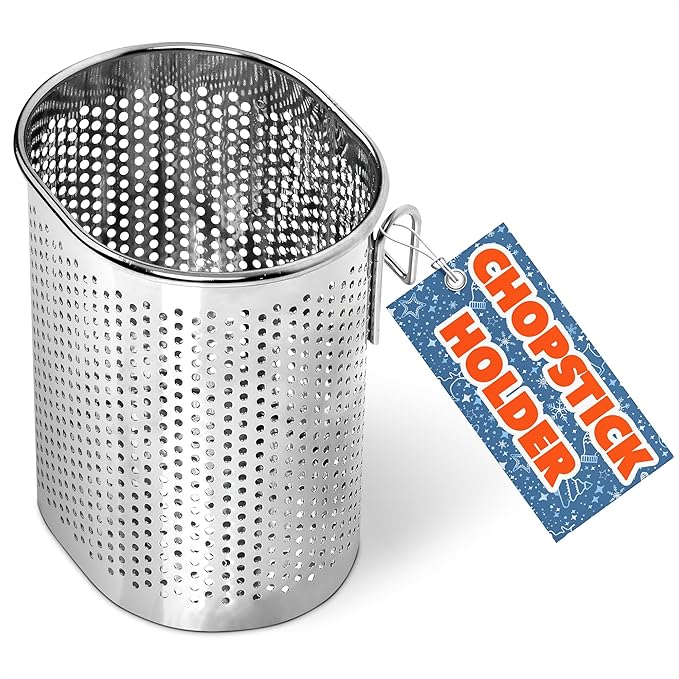 Chopstick Dishwasher Basket 3.5x2.7x3.9" – Stainless Steel Chopstick Holder for Dishwasher with Hooks, Oval Design Rust-Resistant Perforated Utensil Caddy for Straws, Teaspoons & Small Kitchen Tools