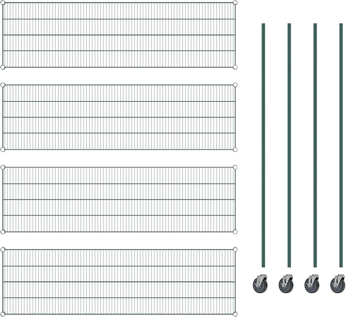 Commercial NSF Listed Green Epoxy Mobile Wire Shelving Kit 21" x 72" x 80", with 4 Shelves Perfect for Warehouse, Walk-in Refrigerator, Freezer, Grocery Store, Restaurant, Dishroom