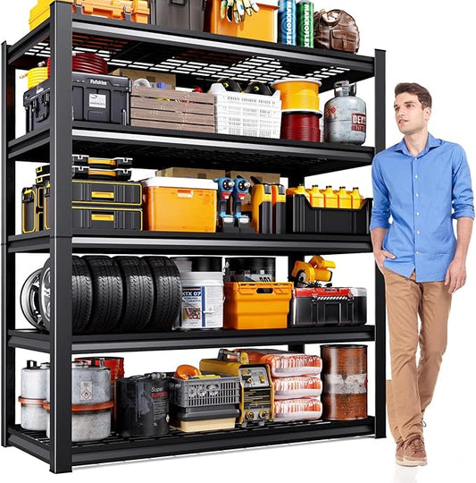 71" H Garage Shelving Heavy Duty Storage Shelves, 5-Tier Adjustable Metal Shelving Unit, Utility Garage Organizer Shelf for Basement, Pantry, Kitchen, Warehouse,17.7" D x 45.6" W x 71.2" H