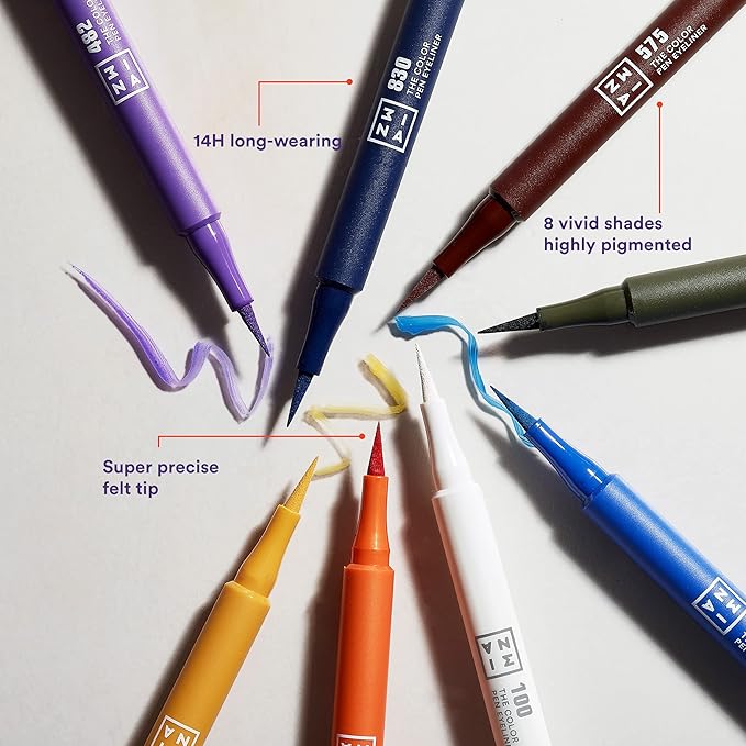 3INA The Color Pen Eyeliner 575 - Ultra Fine Tip 14H Brown Longwear Liquid Liner - Vibrant Colors, Matte, Smudgeproof, Flake Proof Eye Makeup - Cruelty Free, Paraben Free, Vegan Cosmetics - Brown