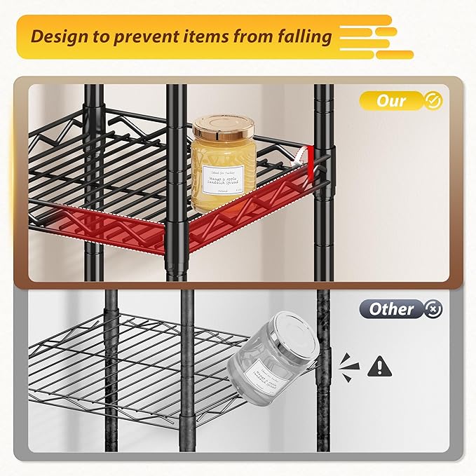 Set of 2 Storage Shelves-5 Tier Metal Shelving Adjustable Wire Shelves Standing Shelf Units Narrow Shelf for Kitchen Pantry Closet Office 12''Wx12''Dx49''H Black