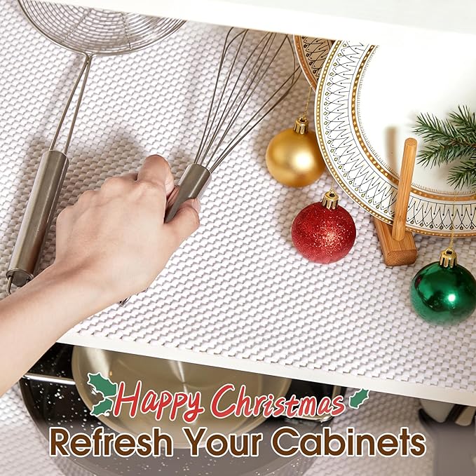 ALIUNI Shelf Liner for Kitchen Cabinet, Drawer Liners Non Slip Non Adhesive Thick Mat, Breathable Dresser Pantry Bathroom Protector, White, 18" x 120"