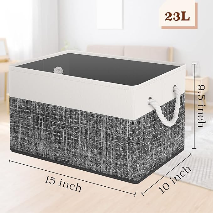 Storage Bin,Collapsible Storage Basket For Organizing,Large Storage Boxes With Rope Handles,Storage Containers,White & Black,4 Pack