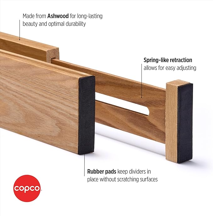 Copco Kitchen Drawer Dividers, Sprin Loaded, Utensil Organizers, Adjustable Drawer Dividers