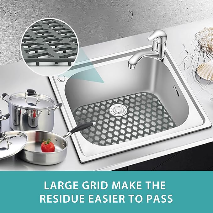 SAMSIER Sink Protectors for Kitchen Sink, Kitchen Sink Accessory - Silicone Mats Grid for Stainless Steel Strainer Bottom of Farmhouse Porcelain sinks (21”x16”, Rear Drain)