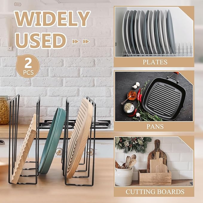Blulu U Shaped Cookie Sheet Organizer for Cabinet Baking Sheet Organizer Kitchen Cabinet Dividers Vertical Chrome Pan Rack Storage Wires Tray Dividers Face Opening of 3.5"(Black,2 Pcs)