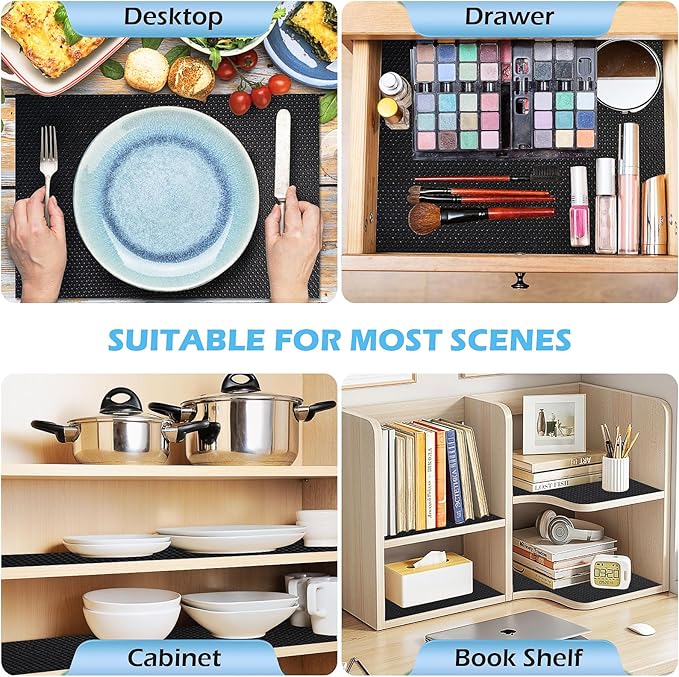 MooiFun Drawer Liners, Waterproof Shelf Liner, Anti-Slip Non-Adhesive BPA Free Kitchen Cupboard Cabinet Liner Refridge Fridge Mats Sink Protector Strong Durable for Home (Black/11.8in x 10Ft)