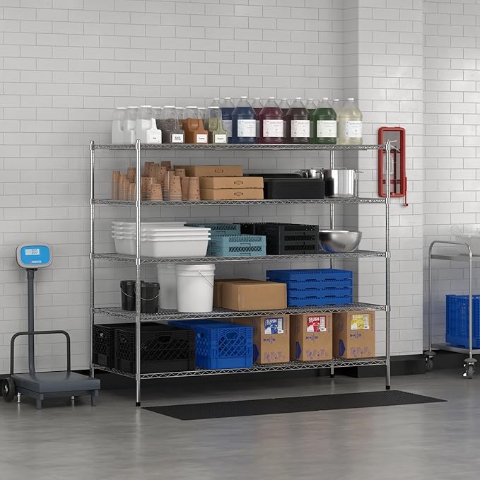 Commercial NSF Listed Chrome Stationary Wire Shelving Kit 30" x 72" x 64", with 5 Shelves Perfect for Warehouse, Walk-in Refrigerator, Freezer, Grocery Store, Restaurant, Dishroom