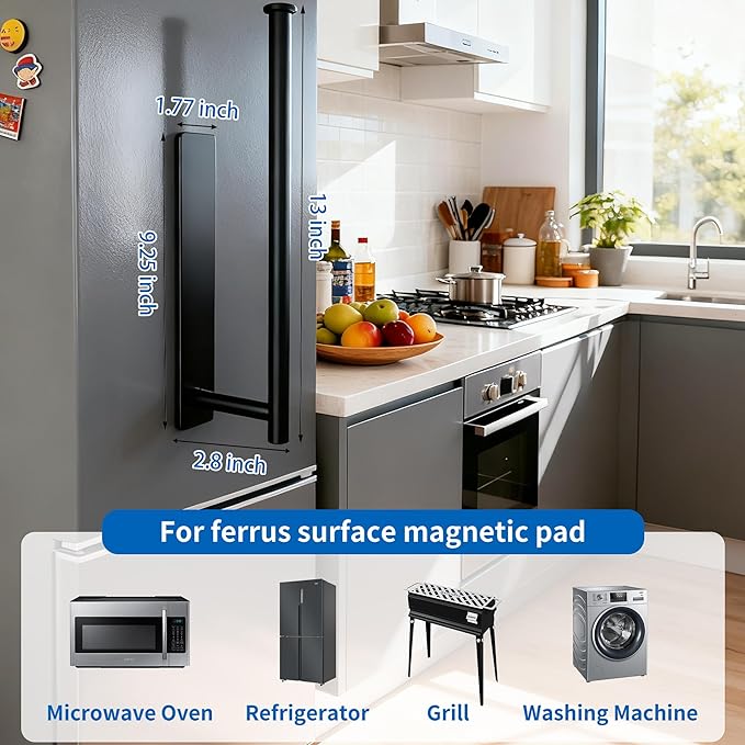Magnetic Paper Towel Holder - No Drill, Black Paper Towel Roll Holder Magnet Towel Rack Wall Mount Fridge Organizer for Kitchen RV Grill Garage