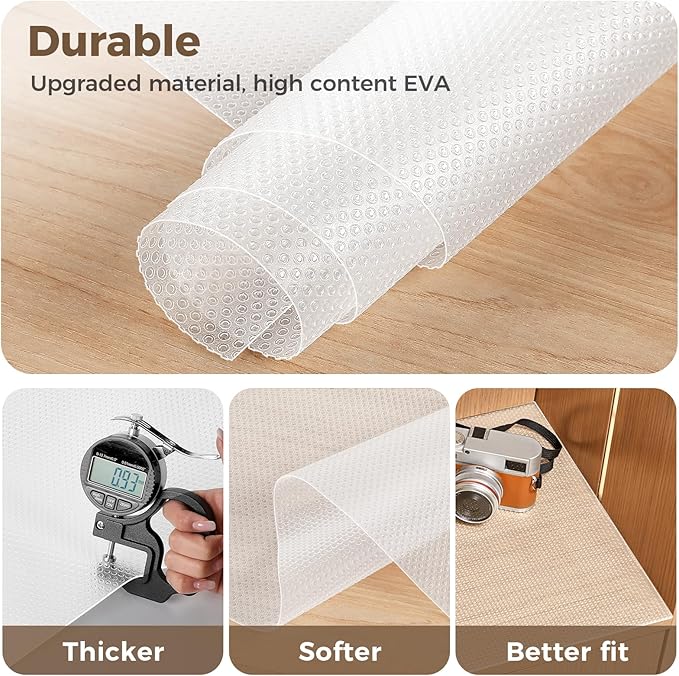 ALIUNI 100% EVA Shelf Liner for Kitchen Cabinet, 20" x 360" Drawer Liners Non Adhesive Non Slip Waterproof Plastic Paper, Dresser Pantry Bathroom Refrigerator Protector, Clear