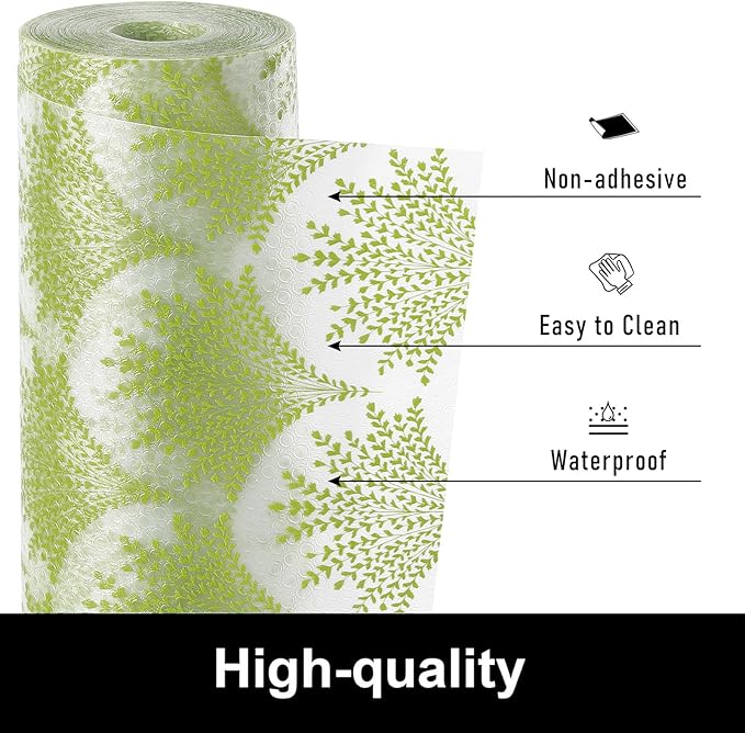 Cooyes Shelf Liners for Kitchen Cabinets, Refrigerator Liners Waterproof & Oil-Proof Kitchen Cupboard Liner Drawer Mats EVA Material Non Adhesive Fridge Liner for Shelves（17.5" W x 360" L）