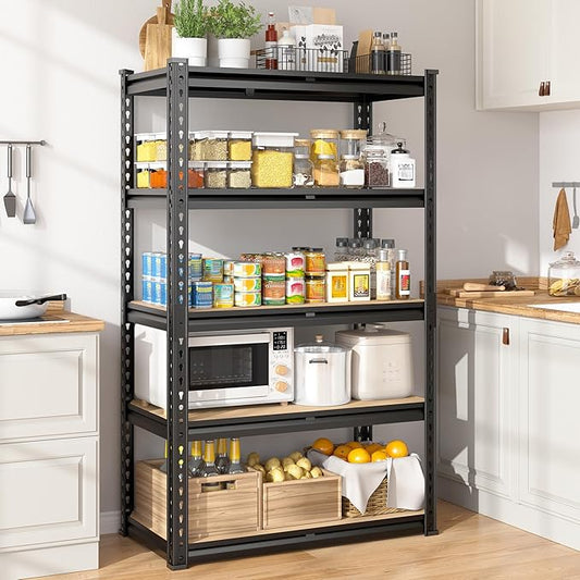 5-Tier Storage Shelves, 1990LBS Adjustable Pantry Shelves, Metal Shelving Unit for Kitchen, Pantry, Closet, Laundry,Garage, 60.01" H x 28.01" W x 14.01" D