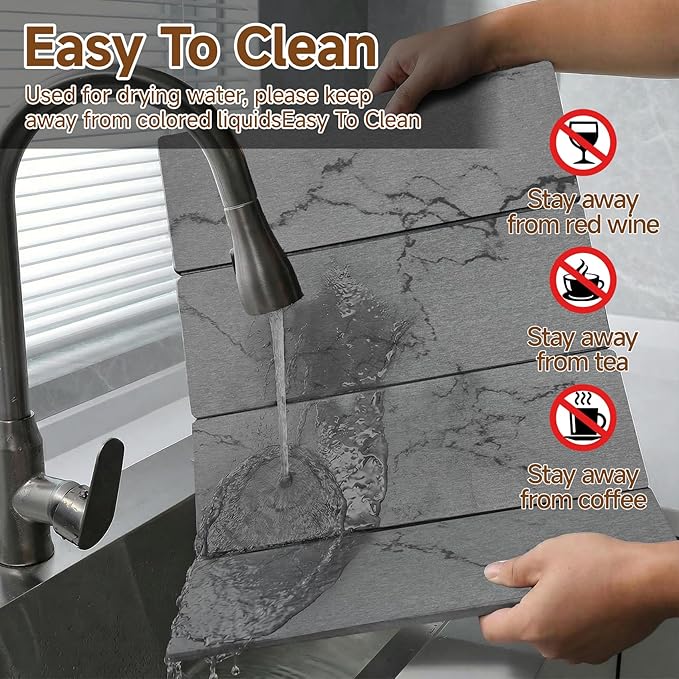 Large Stone Dish Drying Mat for Kitchen Counter,24"(L)×16"(W),Quick Dry Super Absorbent Drying Matt Kitchen Counter,Collapsible Diatomaceous Earth Dish Mats,for Dishes Bottles Cups,Any Countertop