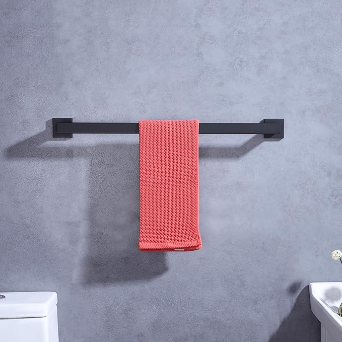 LANC 28-Inch Black Towel Bar for Bathroom Wall Mounted, Heavy Duty Towel Hanger Square Towel Rack SUS304 Stainless Steel Towel Rail Towel Rod Kitchen Lavatory Hand Towel Holder, A8804MB-7P1