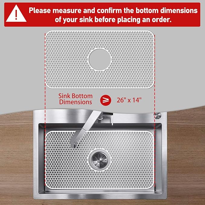 Bestjing Silicone Sink Protectors for Kitchen Sink - 26"x 14" Kitchen Protector Accessory, Non-Slip Heat Resistan Mat for Bottom of Farmhouse Stainless Steel Porcelain, Dishwasher Safe (White)