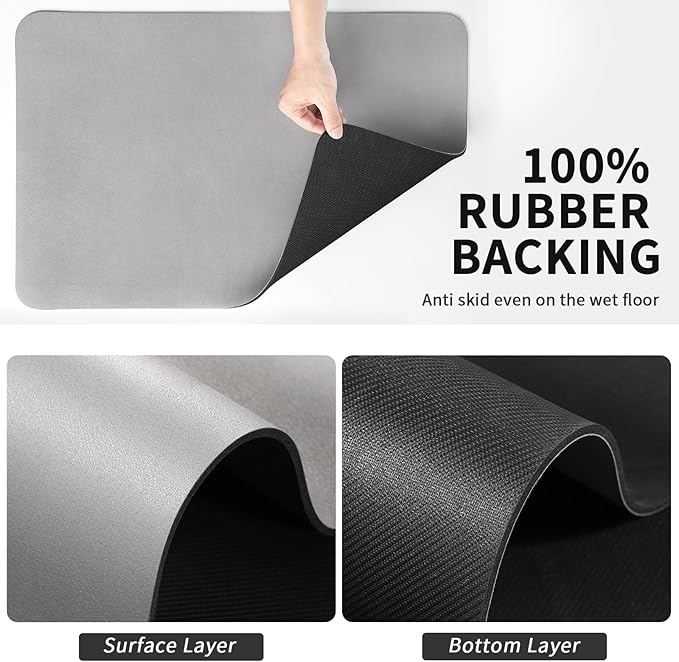 Dish Drying Mat for Kitchen Counter, Heat Resistant Drainer Mats with Non-slip Rubber Backed, Hide Stain Kitchen Super Absorbent Draining Mat, Easy to Clean Dish Rack Pad, Grey 18"x32"