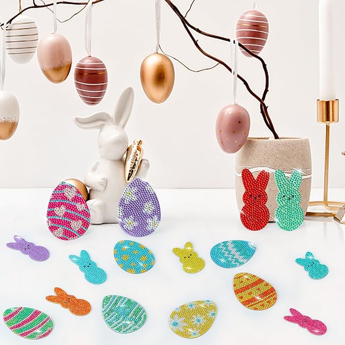 Muximud 16 Pcs Easter Diamond Art Magnets for Refrigerator DIY Eggs Bunny Diamond Painting Magnets Accessories Diamond Art Kits for Adults Easter Crafts Gifts Home Decor
