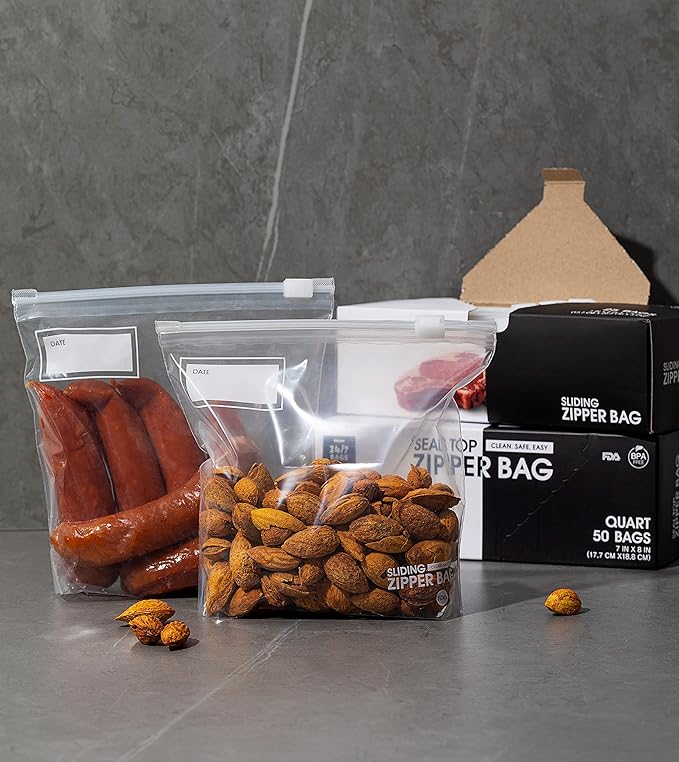 Quart Slider Storage Bags- 900 Count, Featuring Expandable Bottom, Zero BPA, Microwave-Safe(36 boxes of 25)