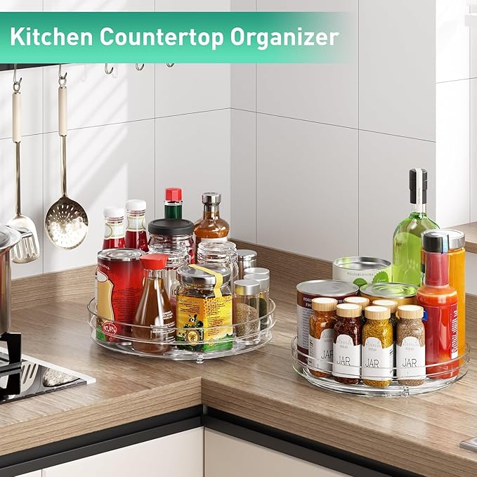 2 Pack Lazy Susan Organizer, 9.5" 10.7" Lazy Susan Turntable for Cabinet, Refrigerator Organizer and Storage for Pantry, Closet, Countertop, Non-Skid Fridge Organizers