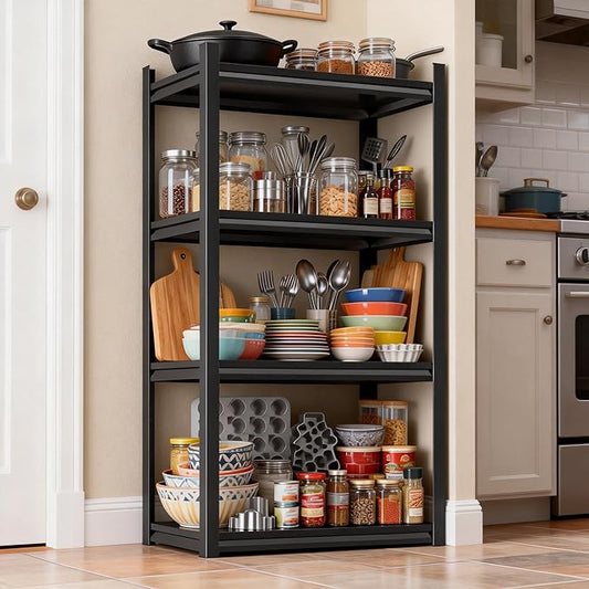Kitchen Shelves, Adjustable Height Kitchen Shelving Unit, 1600Ibs Heavy Duty Storage Shelves, Kitchen Shelf Organizer, Ideal for Pantry, and Garage Storage Solutions, 23.6"Wx13.8"Dx54"H, Black